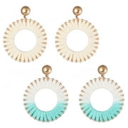 2 pairs of Raffia Tassel Hoop Drop Earrings Handmade Fashion Statement Jewelry for Women Girls,Style:Style 1;