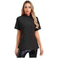 thumbnail image 3 of LiiYii Women's Short Sleeve Cross Collar Chef Coat Double Breasted Chef Jacket Kitchen Restaurant Work Uniform Black M, 3 of 7