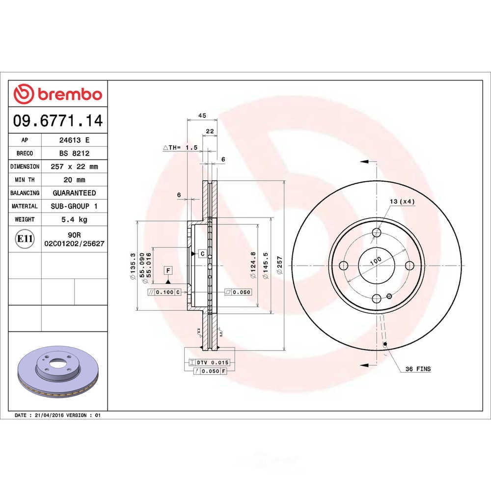 Brembo 09.6771.14 Premium Front Brake Rotor