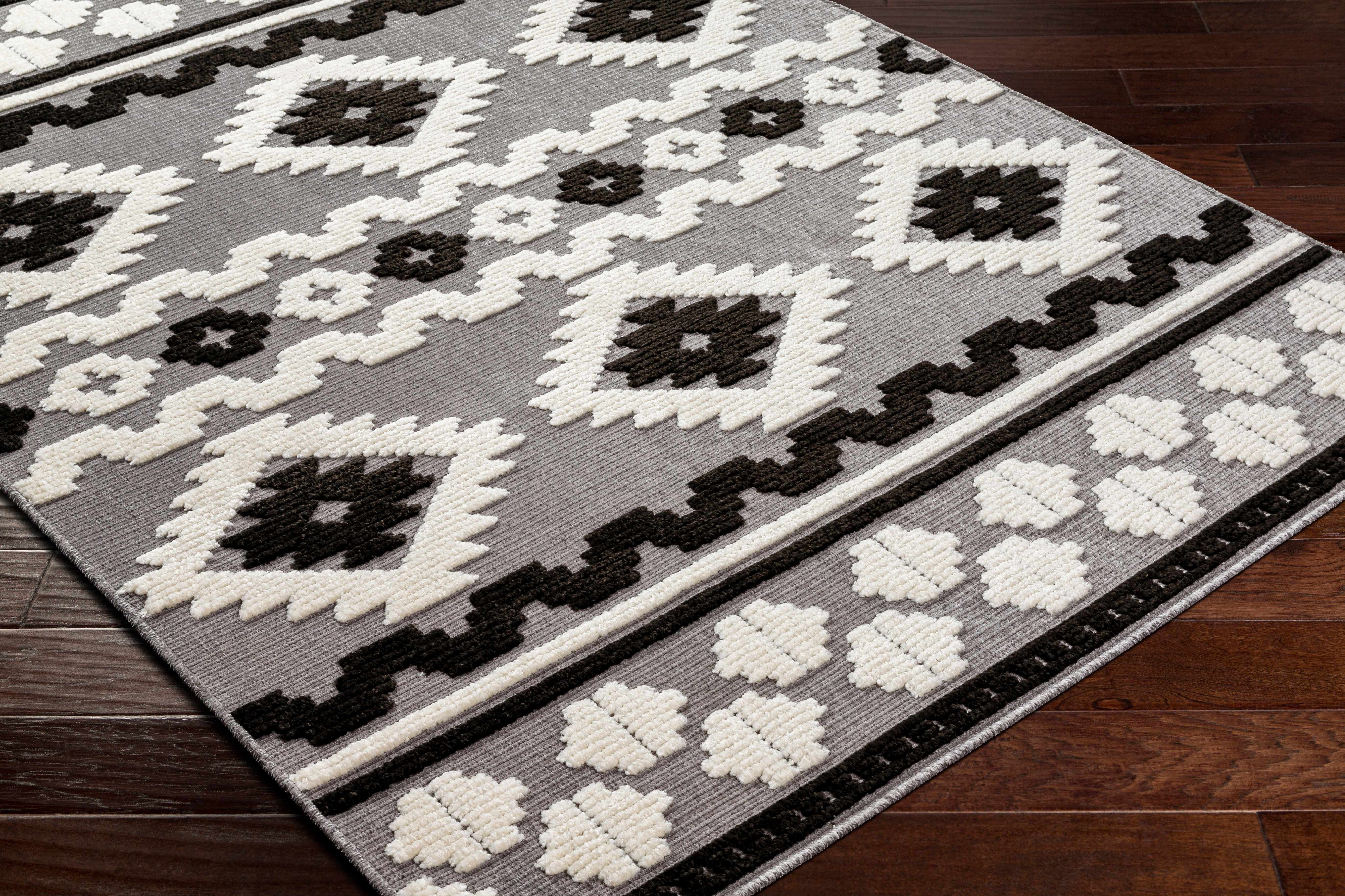 Hauteloom Drago Living Room, Bedroom Machine Washable Area Rug - Bohemian Modern Farmhouse - Moroccan Southwestern - Black, Gray, White - 3'3" x 5'