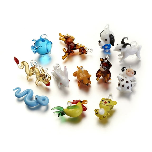 Handmade Lampwork Pendants Chinese Zodiac Mixed Color 15~29x14~41x8~17mm Material Lampwork