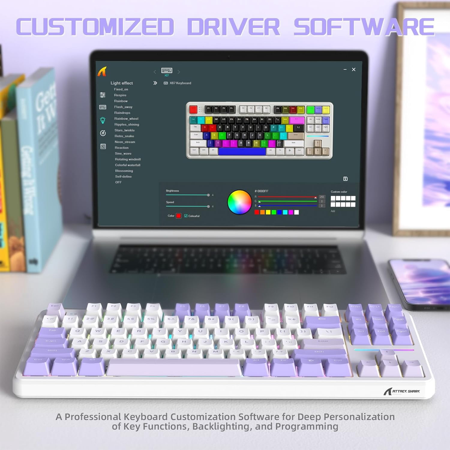 ATTACK SHARK X87 80% Wireless Mechanical Keyboard, BT5.0/2.4G/USB-C Hot-Swap Gasket Gaming Keyboard,RGB Backlit, 4000mAh,Pre-lubed Linear Switch, Side Engraved Gradient PBT Keycap for PC/MAC