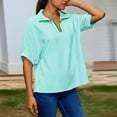 thumbnail image 2 of Olyvenn Womens V Neck Striped Blouse Oversized Dolman Sleeve Tops Summer Casual Loose Fit Casual Collared Shirts Light Blue XL, 2 of 6