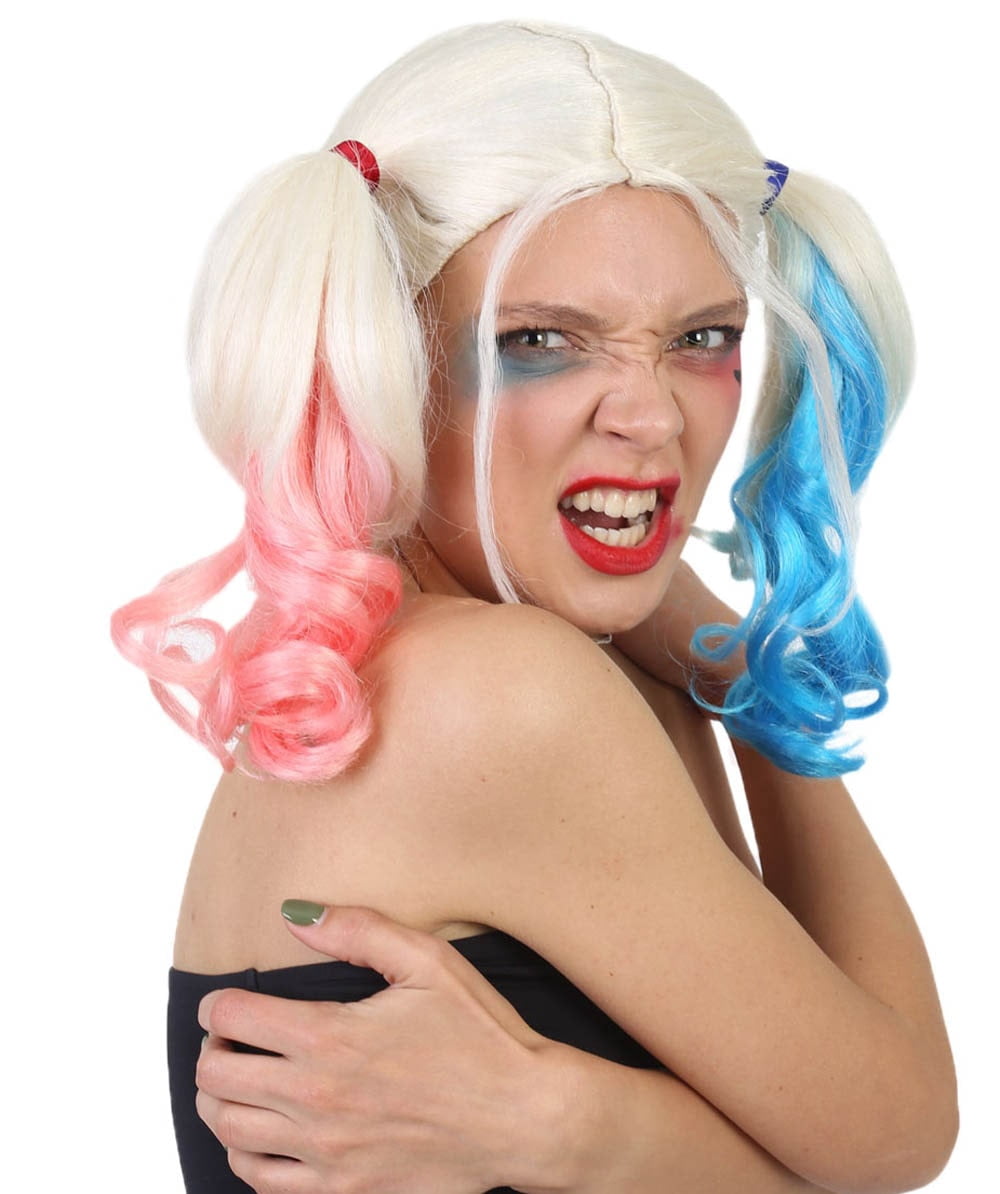 HPO Adult Women’s Multicolor Game Cosplay Wig – Blue, Pink & White Pigtails, Capless Design