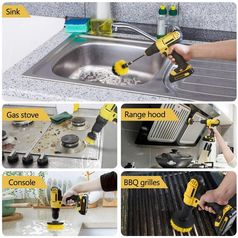 5 Pack Drill Brush Attachments Set Power Scrubber Cleaning Brush Bathroom Scrub  Brushes Corners Cleaning Brush kit with Extend Long Attachment for Grout,  Floor, Tub, Shower, Tile, Kitchen 