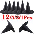 thumbnail image 2 of Sombrero de bruja de Halloween Unisex, sombreros negros para adultos y niños, suministro de fiesta de Halloween, disfraz de Cosplay, decoraciones de utilería, gorras de mago, 12-1Pc, 2 of 4