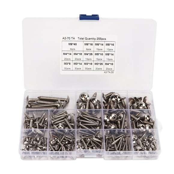 Self Tapping Screws255PCS Self Tapping Cross Sheet Metal Screws Truss Head Screw Set Built for Professionals