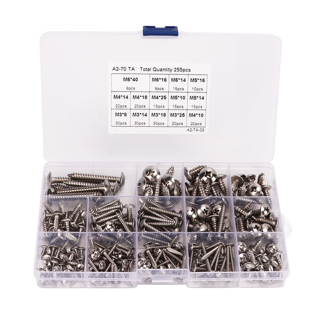 Truss Head Screw Set, Self Tapping Screws 255PCS M3 M4 M5 M6 Hard With Storage Box For Lockset