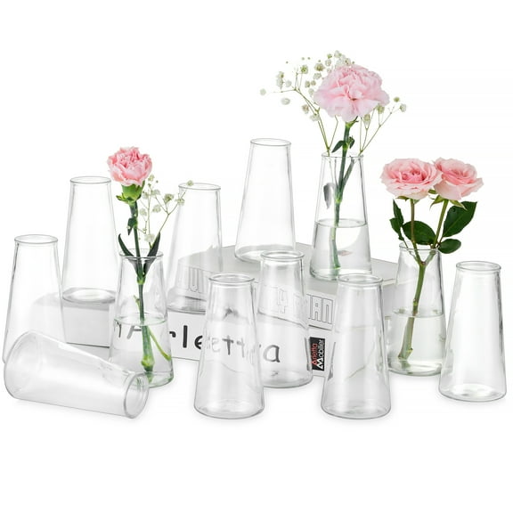 Glasseam Set of 12 Clear Glass Bud Vases for Centerpieces: Modern Minimalist Flower Vases for Weddings, Parties, and Home Decor