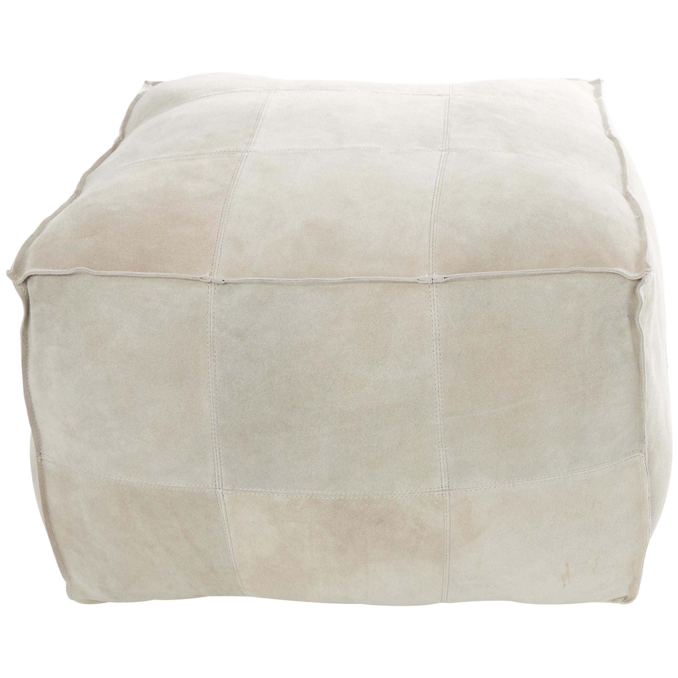 DecMode Patchwork Low Profile Square Gray Leather Pouf with Patchwork Design