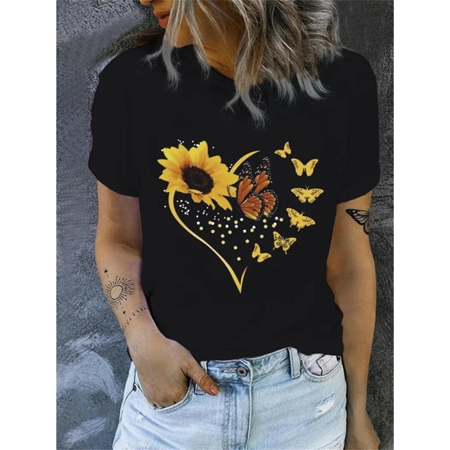 Camiseta de mujer con estampado gráfico de moda - Camiseta informal de manga corta y cuello redondo - Ligera y transpirable para primavera y verano. Ideal para adultos, hombres, mujeres, adolescentes,