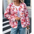 thumbnail image 4 of Warm Quilted Jackets for Women Long Sleeve Floral Print Button Down Jacket Coats with Pockets Coral Color XL, 4 of 10