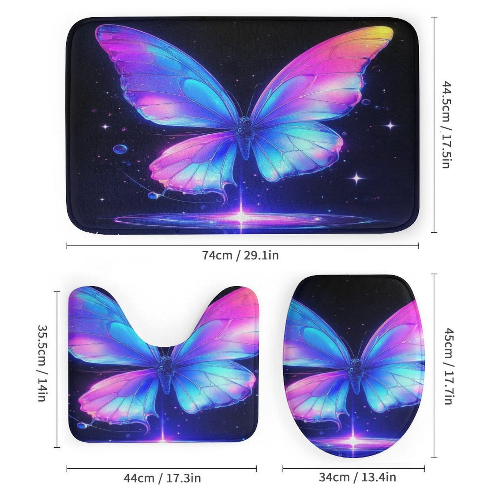 Dreamy Purple Butterfly Pattern (110)-2 Shower Curtain Set Modern Bathroom Decor Mats 4pcs Fabric Bathroom Curtain Slip Floor Rug Toilet Lid