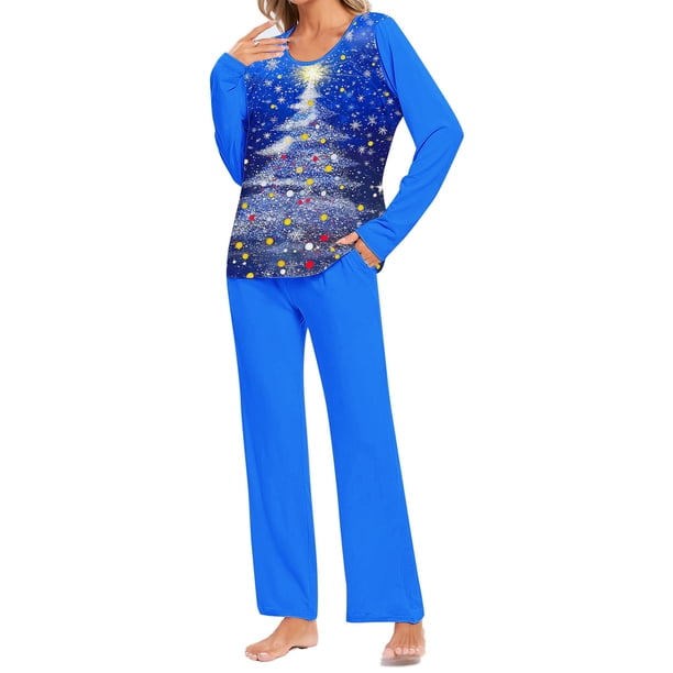 Puntoco Conjunto de pijama cómodo para mujer, conjunto de pijama con parte superior y pantalones casuales con estampado degradado para mujer
