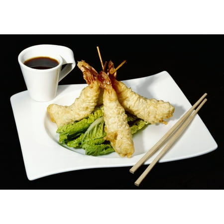 Food - Tempura Prawns and Ponzu Dip Ingredients include prawns tempura batter lime juice brown sugar Asian fish sauce soy sauce red chilies and cilantro Canvas Art - Ed Young  Design Pics (17 x