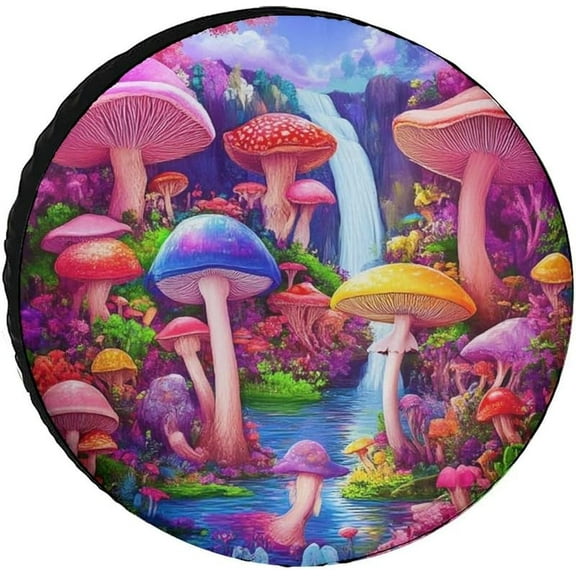 Car Spare Tire Covers Mushroom Magical World Glowing Art Dust Proof Tire Cover Waterproof Wheel Protectors Vehicle Accessories for SUV Truck