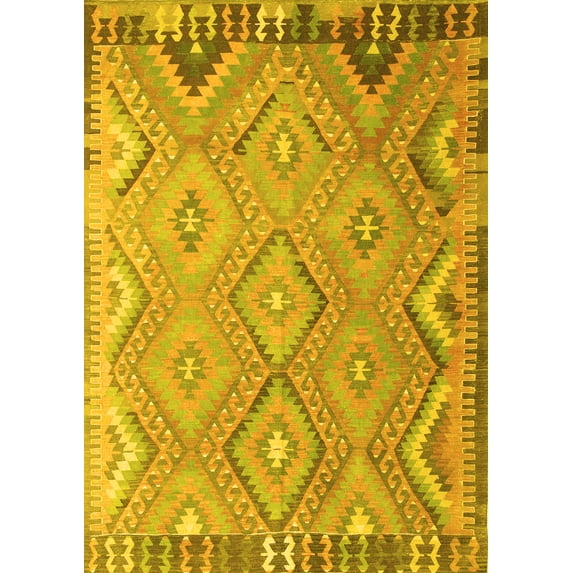 Ahgly Company Machine Washable Indoor Rectangle Southwestern Yellow Country Area Rugs, 3' x 5'