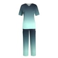 thumbnail image 2 of Minjewel Women's Gradient Color Short Sleeve Two-Piece Scrubs for Women Set, Comfortable Workout Sets for Women & Loungewear for Caregivers & Home Health,Cyan 3XL, 2 of 6