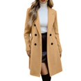 thumbnail image 2 of Women's Double Breasted Wool Blend Coat, Notch Lapel Trench Coat, Warm Winter Overcoat, Classic Long Coat, Fall Winter Pea Coat, Elegant Outerwear, Thick Tweed Jacket Khaki, 2 of 4