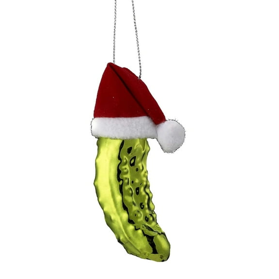 Noble Gems Glass Pickle Christmas Ornament with Santa Hat – Kurt Adler