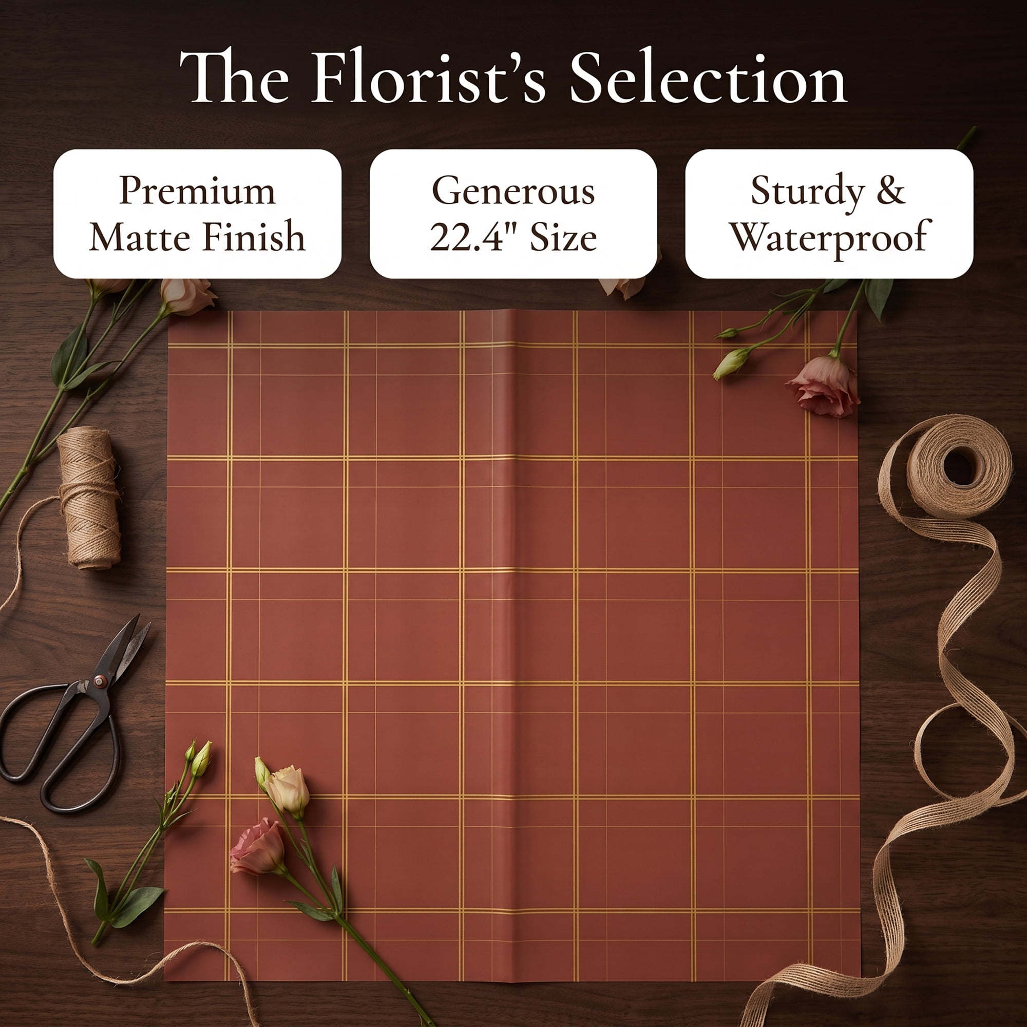 Unique Bargains Luxury Plaid Waterproof Gift Wrap Paper for Bouquets Coffee 22.4"x 22.4"