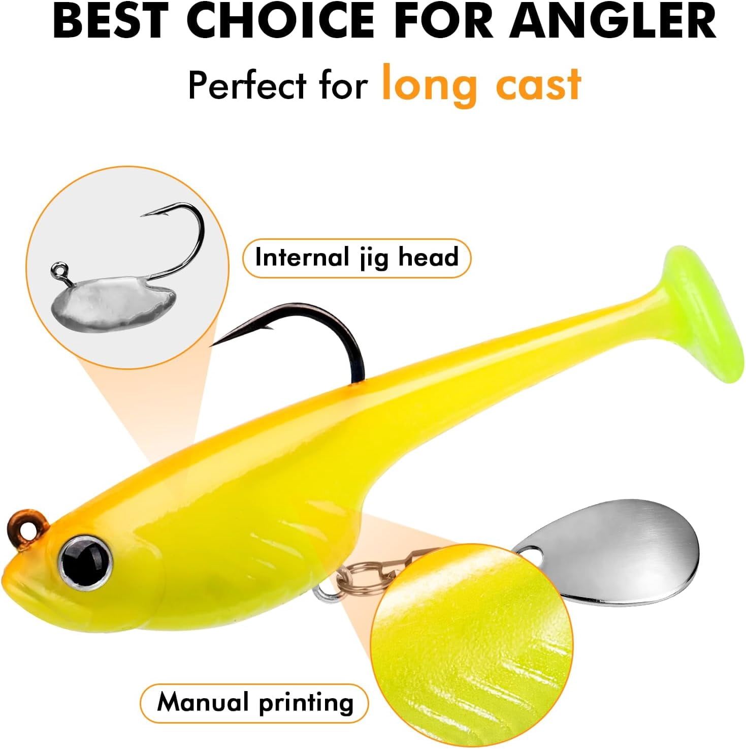 TRUSCEND Easy Catch Shadtale with BKK Branded Hook, Unique Vibrating Swim and Trembly Jigging Action for More Bites, Durable TPE Soft Fishing Lures for Bass Crappie Trout Walleye, Keep Separately