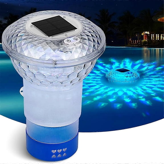 Solar Chlorine Float with Colored Lights, Pool Chlorine Dispenser, Compatible with 1" and 3" Pools - F