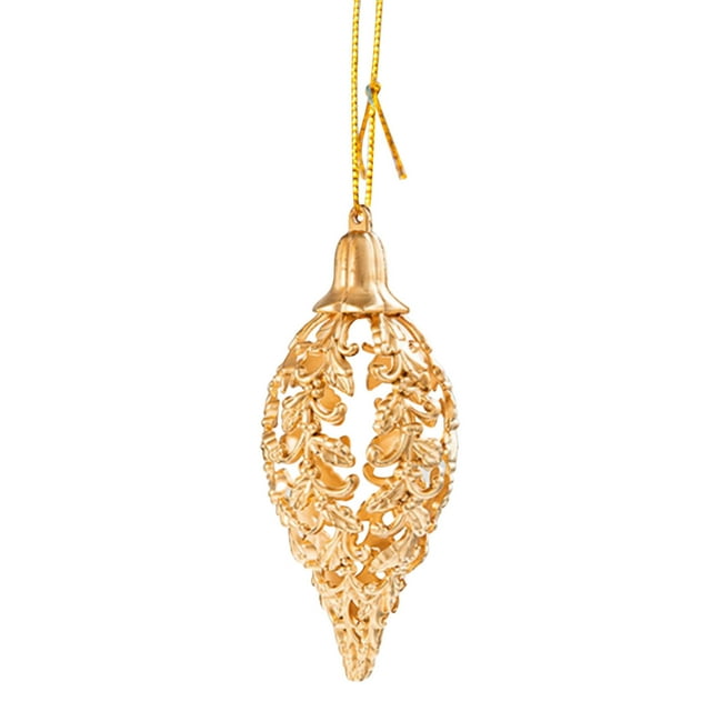 B Christmas Tree Gold Hollow Plastic Cone Shape Ornament Set 4Pcs For Xmas Tree Home Holiday Decoration