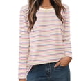 thumbnail image 2 of NuoCaiYun Women Blouses Fashionable Casual and Versatile Round-Neck Long-Sleeve Striped Printed Pullover Tops, 2 of 6