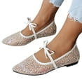 thumbnail image 5 of Women's Spring Ballet Style Flat Shoes Open Toe Pointed Toe Lace Up With Ankle Strap Soft Sole Comfortable Elegant Casual Footwear For Daily Wear Gold 37, 5 of 6