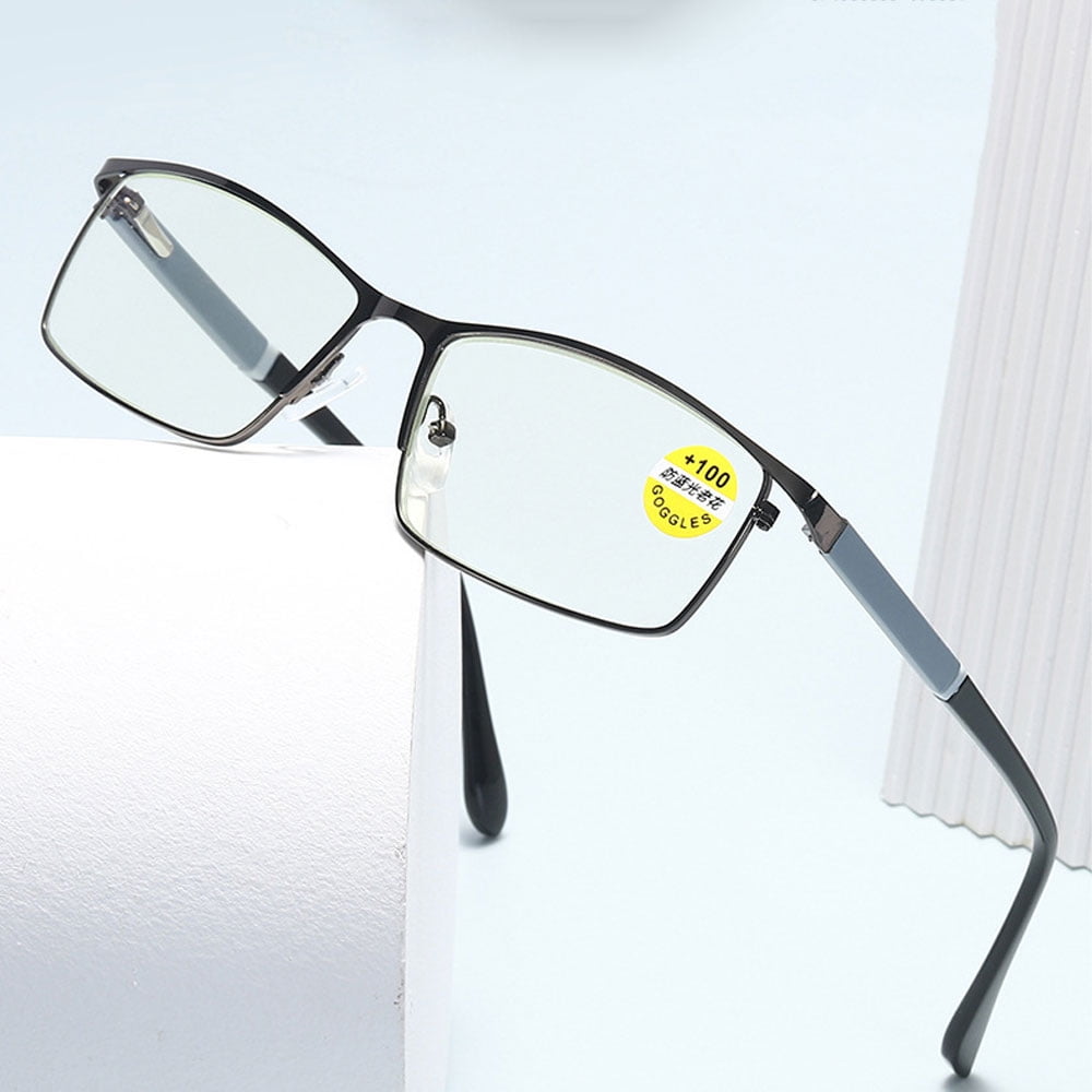 2 Pairs of Men Anti-blue light Reading Glasses 2.00 Metal Business Business Rectangular Spring Hinges Gunmetal Readers +2.0