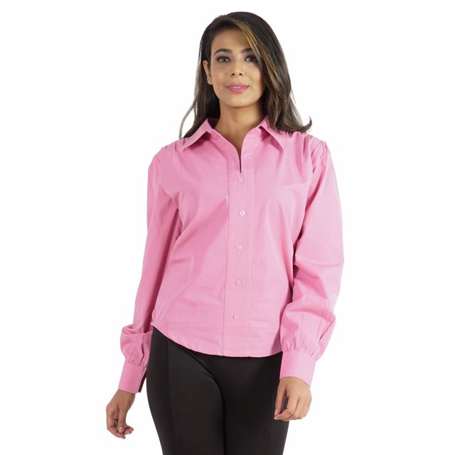 Phagun Chemises Formelles à Manches Longues pour Femmes Chemise à Col Rond à Boutonnage Solide