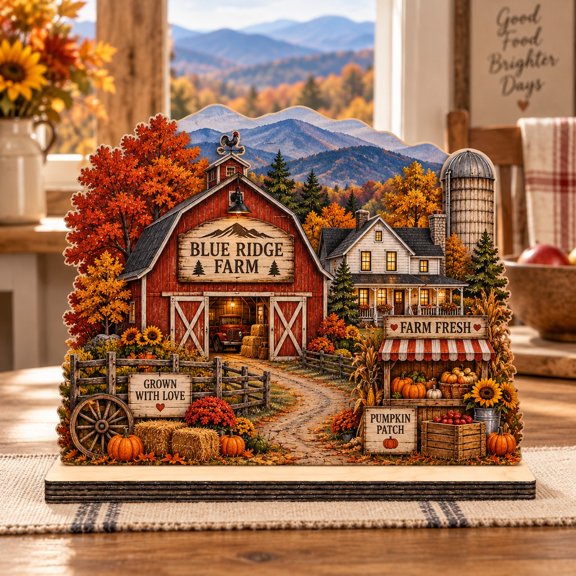 Fall Wooden Block Blue Ridge Farmhouse Village Tabletop Display for Rustic Home Decor Lovers