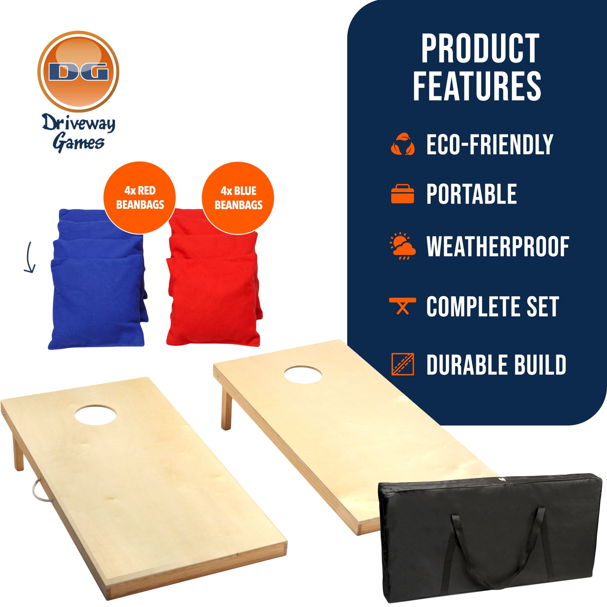 Driveway Games Regulation Size 4ft x 2ft Wood Cornhole Game w/ All Weather Bean Bags