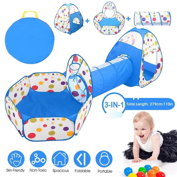 Crawl Tunnel Tent Play Tent Ball Pit Set Foldable Play House Pop-up Tent with Storage Bag for Indoor Outdoor Travel Use