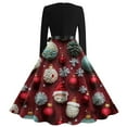 thumbnail image 4 of Christmas Dresses for Women Women's Casual Fashion Printed Retro Square Neck Long Sleeve Dress with AI Christmas Print for Holiday Party,Deep Red,XL, 4 of 5