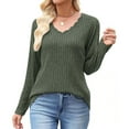 thumbnail image 4 of Dagugfen Sweaters for Women Ribbed Wave V Neck Slim Fitted Comfy Knit Casual Work Long Sleeve Shirts, 4 of 7