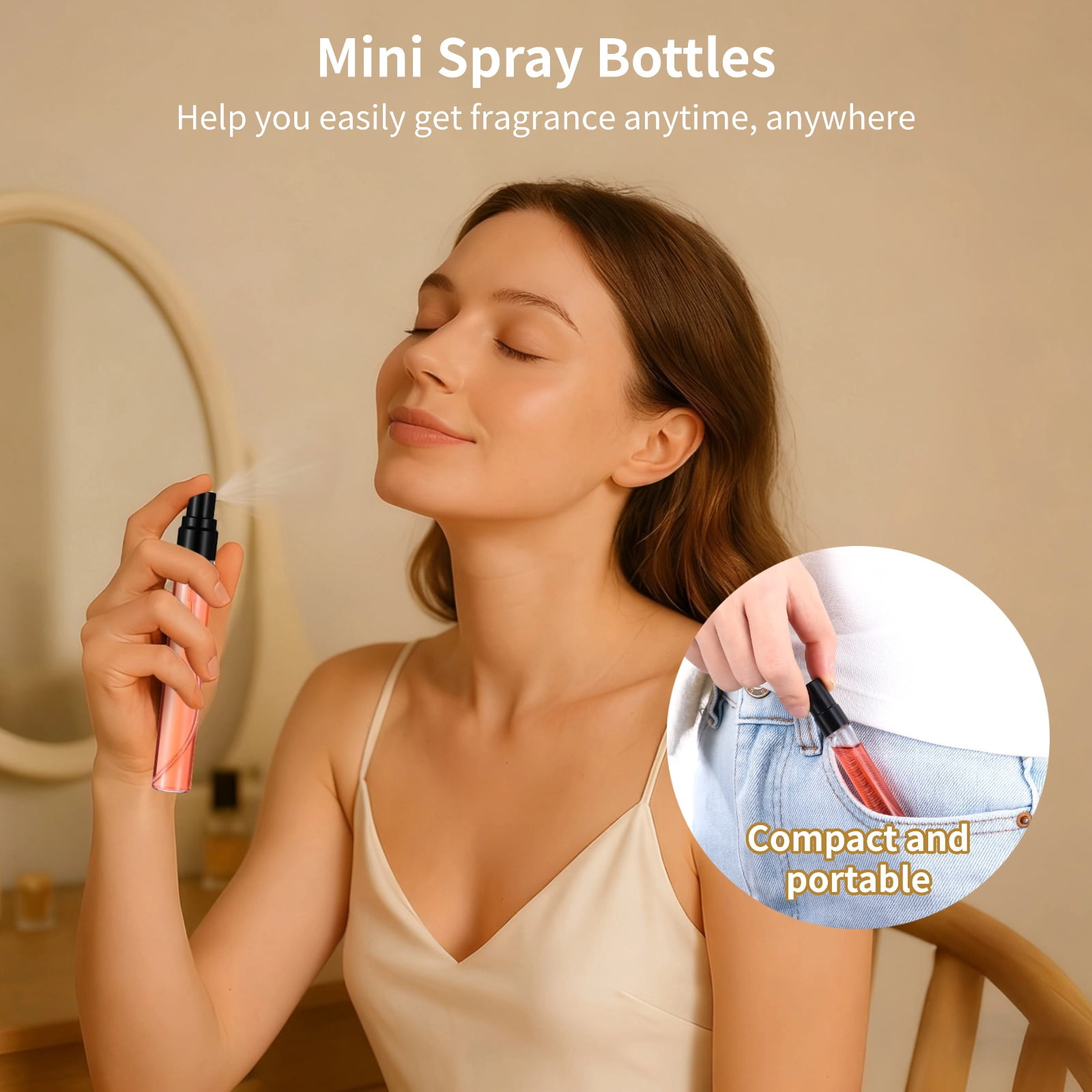 50PCS Mini Spray Bottles, 0.3oz/10ml Refillable Glass Perfume Bottles, Portable Travel Sample Containers with Caps, Fine Mist Atomizers with 2 Funnels and 2 Dispensers, Black