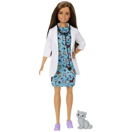 Barbie Pet Vet Fashion Doll Brunette with Medical Coat, Kitten Patient & Accessories
