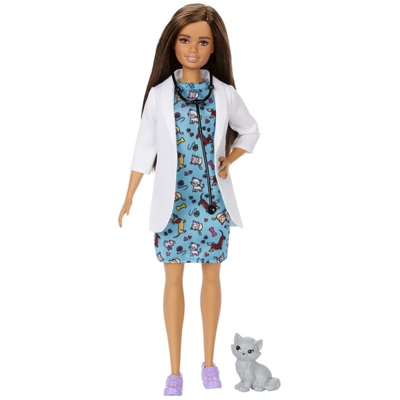 Barbie Pet Vet Fashion Doll Brunette with Medical Coat, Kitten Patient & Accessories