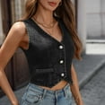 thumbnail image 4 of AUNVITO Women’s Denim Jacket Sleeveless V-Neck Button Front Solid Color No Hood Lightweight Summer Casual Pre-Shrunk, 4 of 7