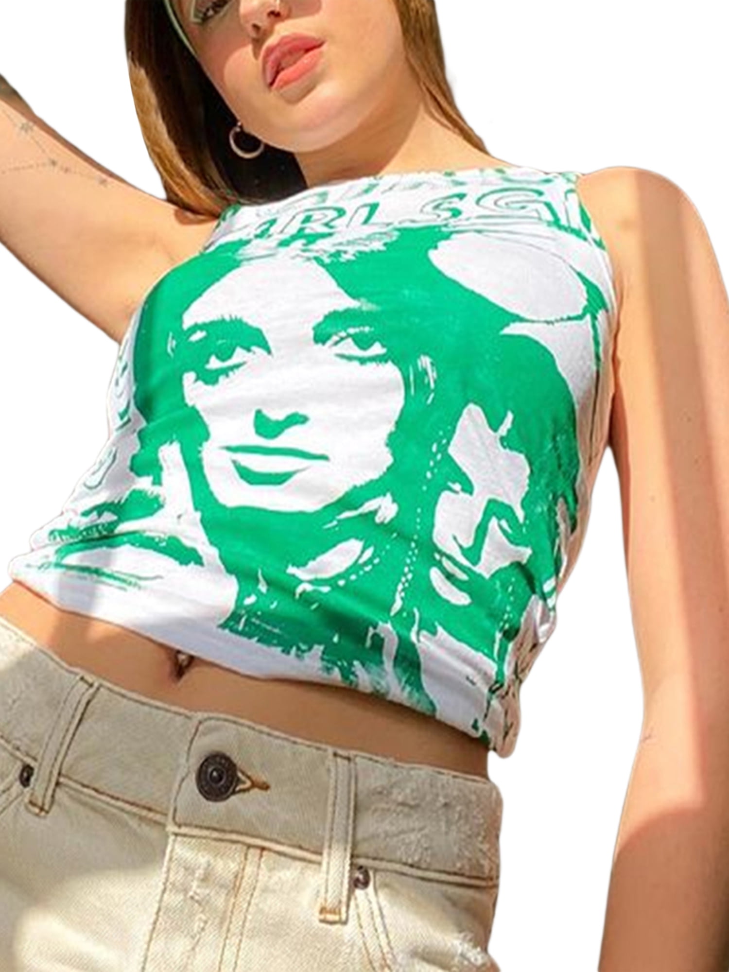 JBEELATE Women Y2k Tank Top Face Portrait Print Crop Top