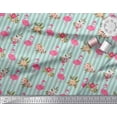 thumbnail image 2 of Soimoi Green Japan Crepe Satin Fabric Stripe & Flamingo Floral Print Fabric by Yard 42 Inch Wide, 2 of 3