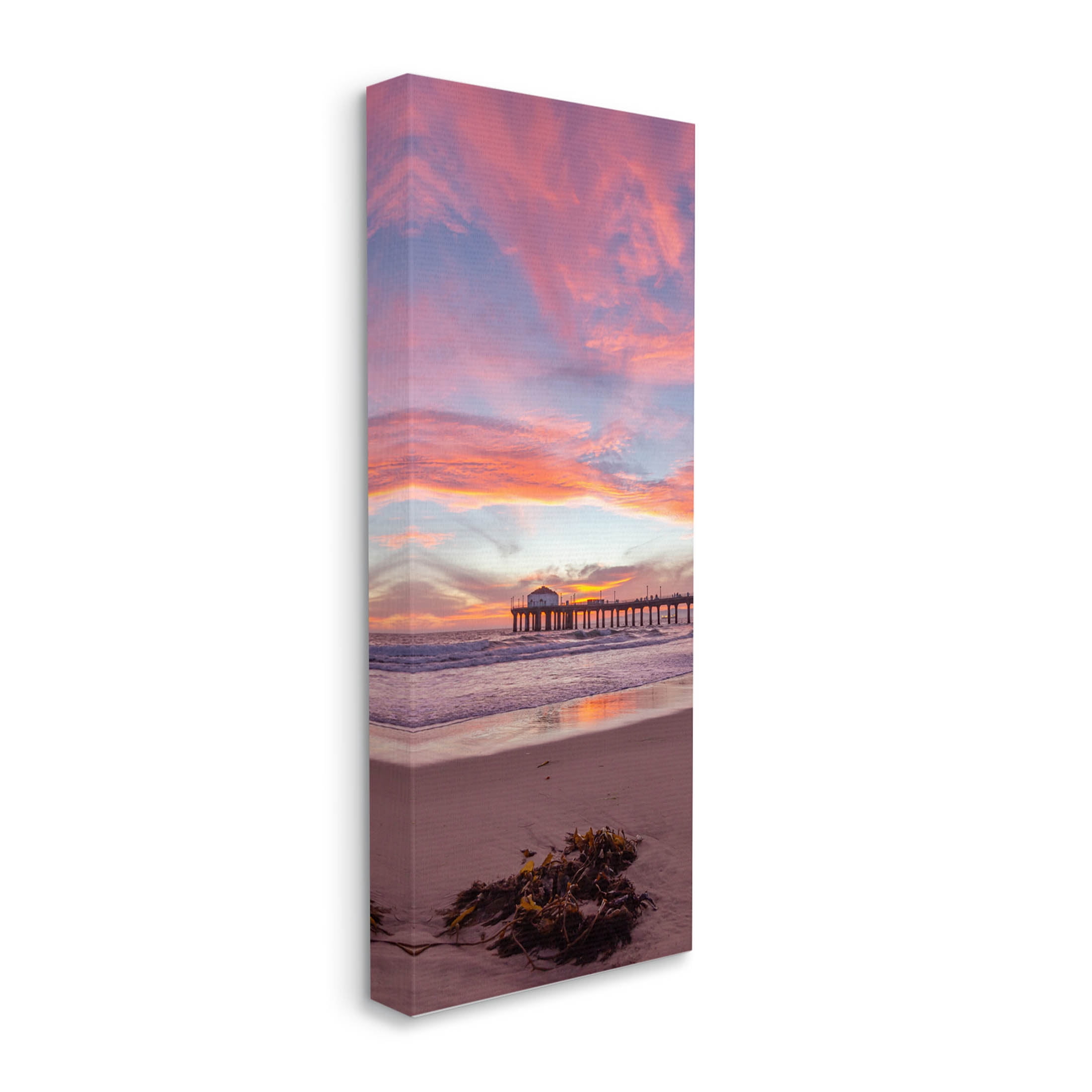 Waterfront Dock Sunset Reflection Coastal Photograph Gallery Wrapped Canvas Print Wall Art