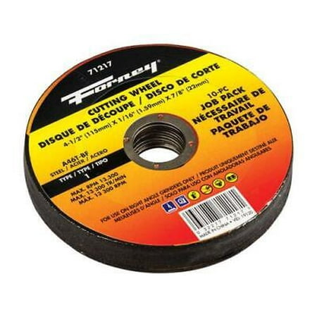 

Forney 4-1/2 in. D X 7/8 in. Aluminum Oxide Metal Cutting Wheel 10 pk