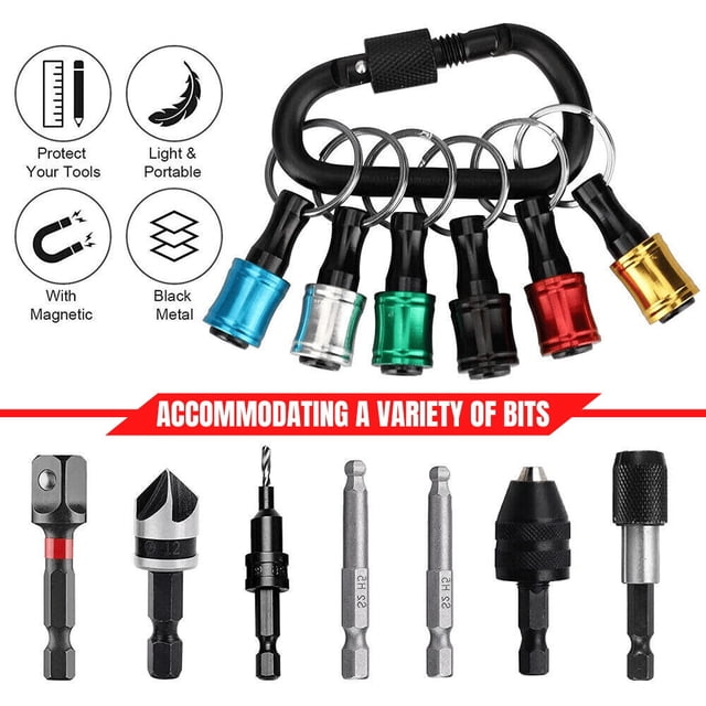 6pc Aluminum Alloy Keychain Screwdriver Extension Rod Set with Quick-Release Ball Lock System, Mountaineering Buckle, 500g Load Capacity, Push-Unlock Socket Design for One-Handed Operation