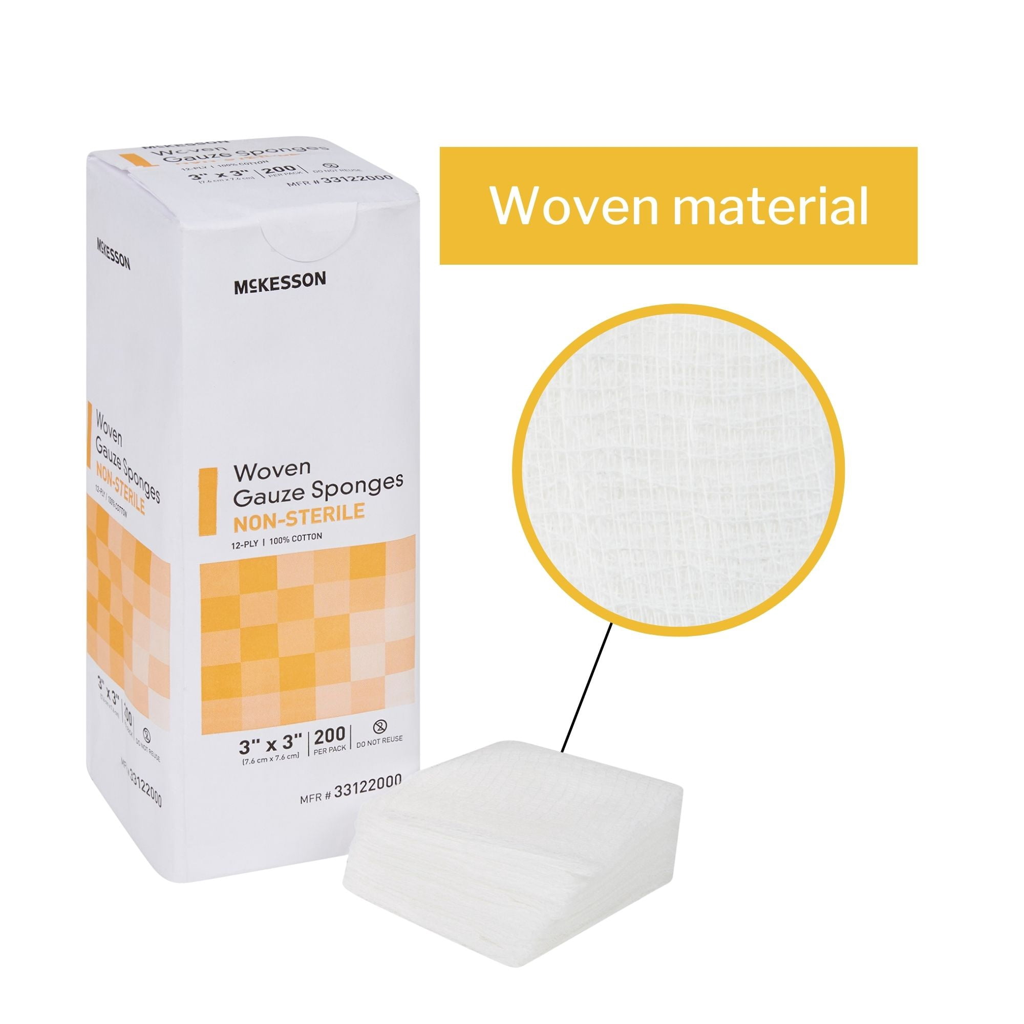 McKesson Premium Woven Gauze Sponges, Non-Sterile Wound Pads, 3 in x 3 in, 200 per Pack, 20 Packs, 4000 Total