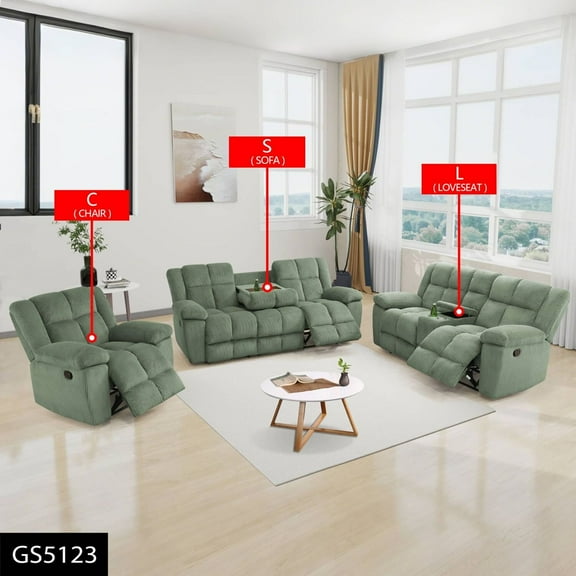 Lifestyle Furnitures Green Stripe Living Room Sofa Set - Recliner & Intelligent Design