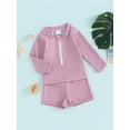 thumbnail image 2 of Bagilaanoe Toddler Baby Girl Boys 2 Piece Swimsuit Long Sleeve Zipper Rashguard Swimwear + Swimming Shorts 6M 12M 18M 24M 3T 4T 5T Kids Bathing Suit, 2 of 8