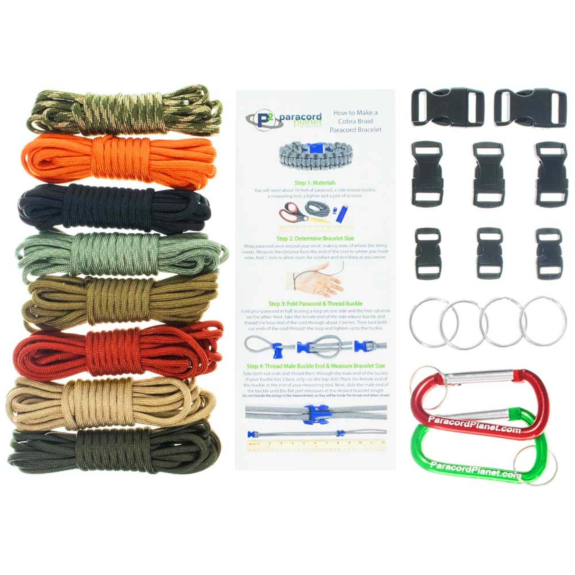 Paracord Survival Bracelet & Project Kit - 550 Parachute Cord, Buckles ...